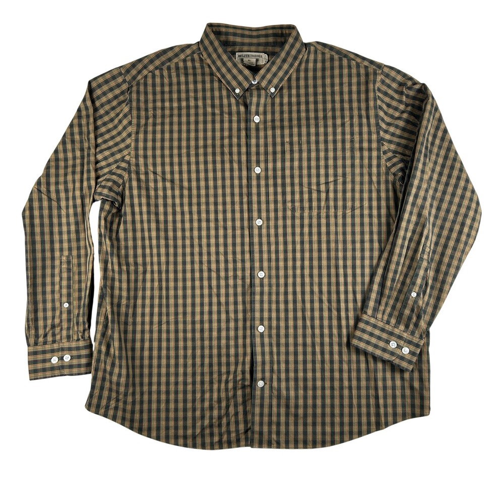 Duluth Trading Co Shirt Mens XL Green Check Wrinklefighter Long Sleeve Casual